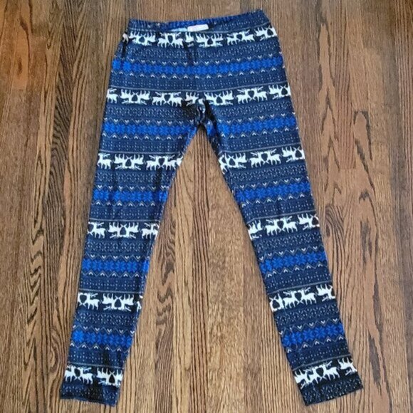 Pink Rose Holiday Tights Reindeer Print Leggings Women's Size Medium - Picture 5 of 10